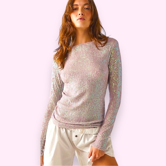 NEW Free People Gold Rush Top in Sweet Lavender. Size L - Picture 4 of 4